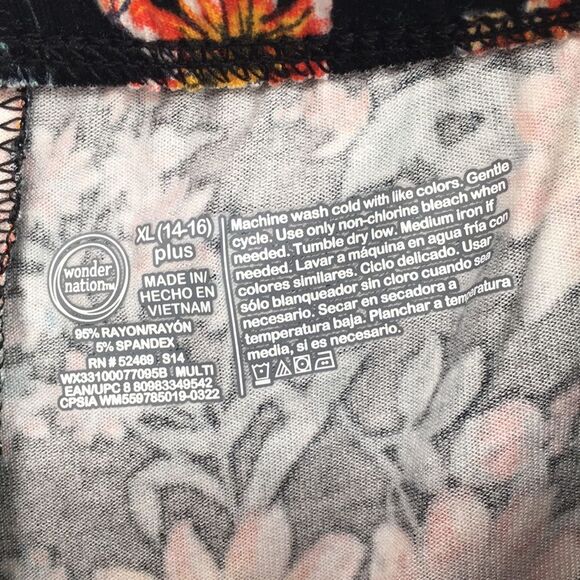 Wonder Nation Black Floral Stretchy Flare Pants Elastic Waist XL 14-16 Plus NEW - Picture 4 of 6